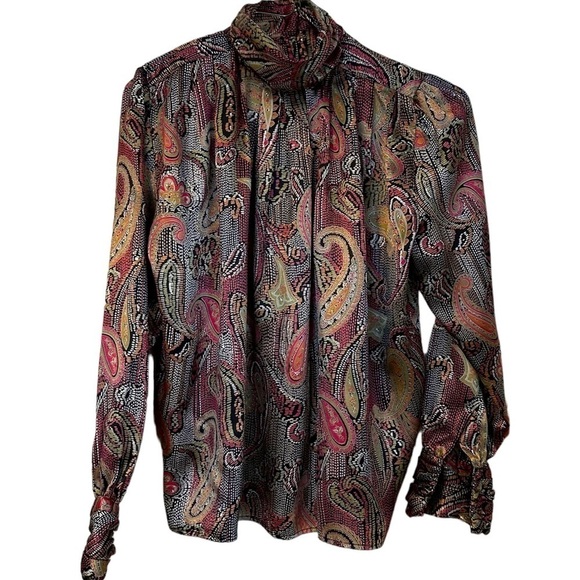 Vtg. Career Design Stunning Draping Paisley Gathered Collar and Cuffs Size M - Picture 1 of 10